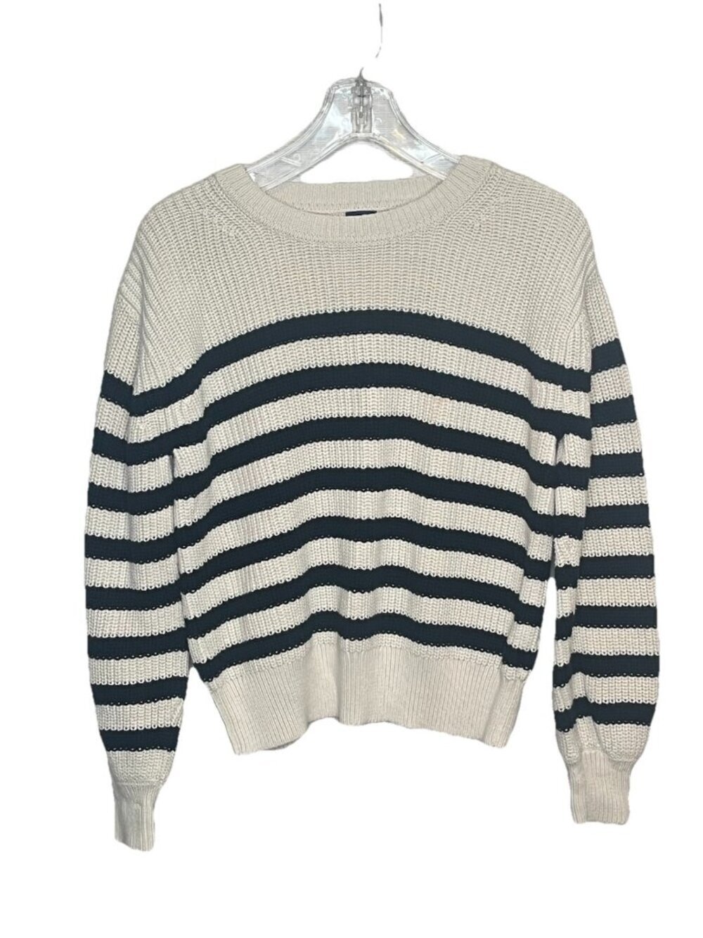Gap Cotton Stripe Crewneck Sweater Cream Black Sz Small Nautical Coastal Preppy
